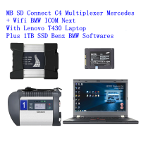 2 in 1 Doip MB SD Connect C4 Multiplexer Mercedes + Wifi BMW ICOM Next With Lenovo T430 4G I5 Laptop Installed 1TB SSD Benz BMW Softwares Full Set Ready to Use