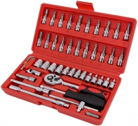 46pcs Drive Socket Wrench Set 1/4 Ratchet Bit Hex Key Wrenches Spinner Handle Set for Automobile, Bicycle, Mechanical